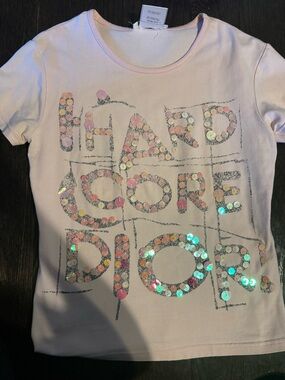 Dior Light Pink Short Sleeve Sequin Logo Tee